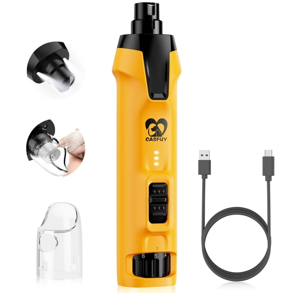 Lima eléctrica para uñas de perro Casfuy de 6 velocidades con LED, silenciosa, 2000 mAh