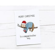 Christmas Card for Brother - Cute Sloth in Santa Hat - "Merry Christmas to a Special Brother" - Blank Inside, Fun and Whimsical Design, Perfect Holiday Greeting