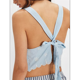thumbnail image 5 of Blusa de Mujer Sin Mangas con Cuello Redondo, Dobladillo Ondulado con Colores Contrastantes y Bordado Azul L, 5 of 7