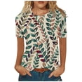 thumbnail image 3 of Pompotops Mode Femmes Manches Courtes Rétro Col Rond Imprimé Tops en Vrac Blouse Manches Trois Quarts, 3 of 6