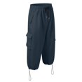 thumbnail image 5 of LIIPEE Mens Cargo Pants Spring Summer Comfort Versatile Solid Color Elastic Waist Drawstring Calf-Length Pants With Pockets Male Leisure Daily Indoor Outdoor Pants,Navy,M, 5 of 6