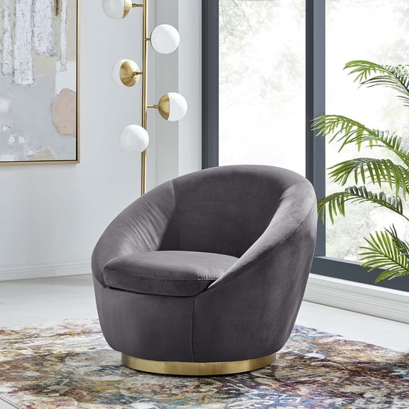 Modway Buttercup Performance Velvet Swivel Chair in Gold Gray