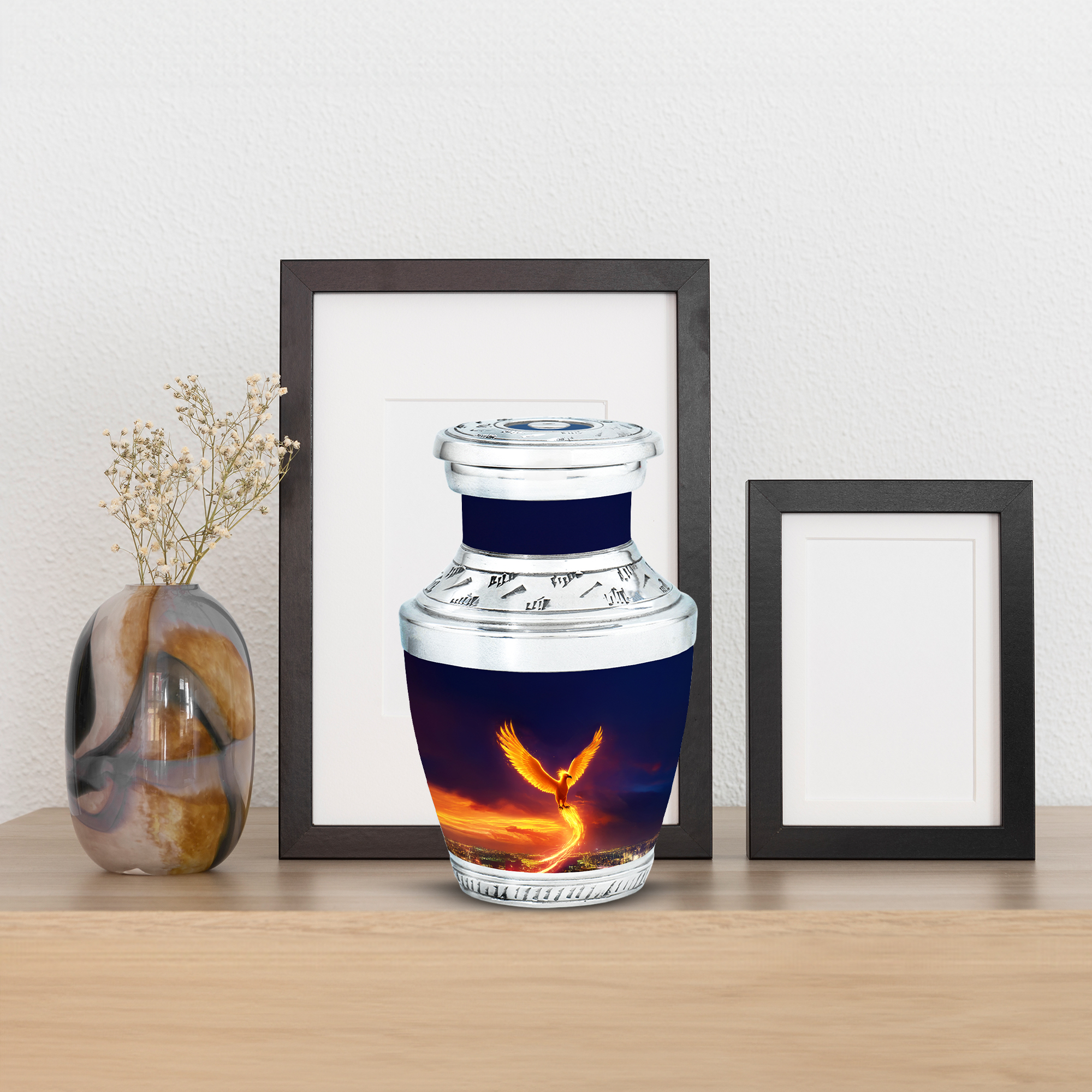 MUKTIVE Phoenix Decorative Small Urn for Human Ashes Husband & Wife, Dark Blue Keepsake Memorial Urns for Ashes Male & Female Cremation, Unique Urns for Funeral, Burial Urn for Mom & Dad, 3 Inch