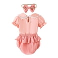 thumbnail image 6 of JUMEYU Baby Clothes for Girls Newborn Baby Girl Clothes Romper Shorts Set Short Sleeve Pure Color Rompers Top Elastic Floral Panel Shorts Headband 0 3 6 9 12 18 24 Months (Pink,9-12 Months), 6 of 8