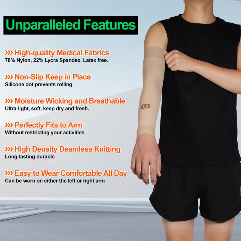 KEKING Lymphedema Compression Arm Sleeve With Gauntlet For Women Men, 20-30 MmHg Medical Graduated Compression Arm Brace, Full Arm Support Brace For Pain Relief, Arthritis, Swelling, Single Beige 3XL