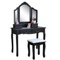 thumbnail image 1 of Tri-fold Mirror Dresser with Dressing Stool Black, 1 of 24
