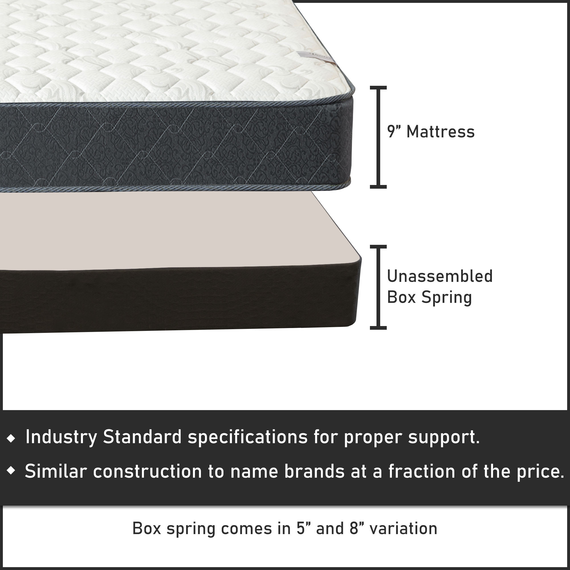 Continental Sleep, 9" Medium Tight Top Hybrid Mattress & 8" Wooden Box Spring, King
