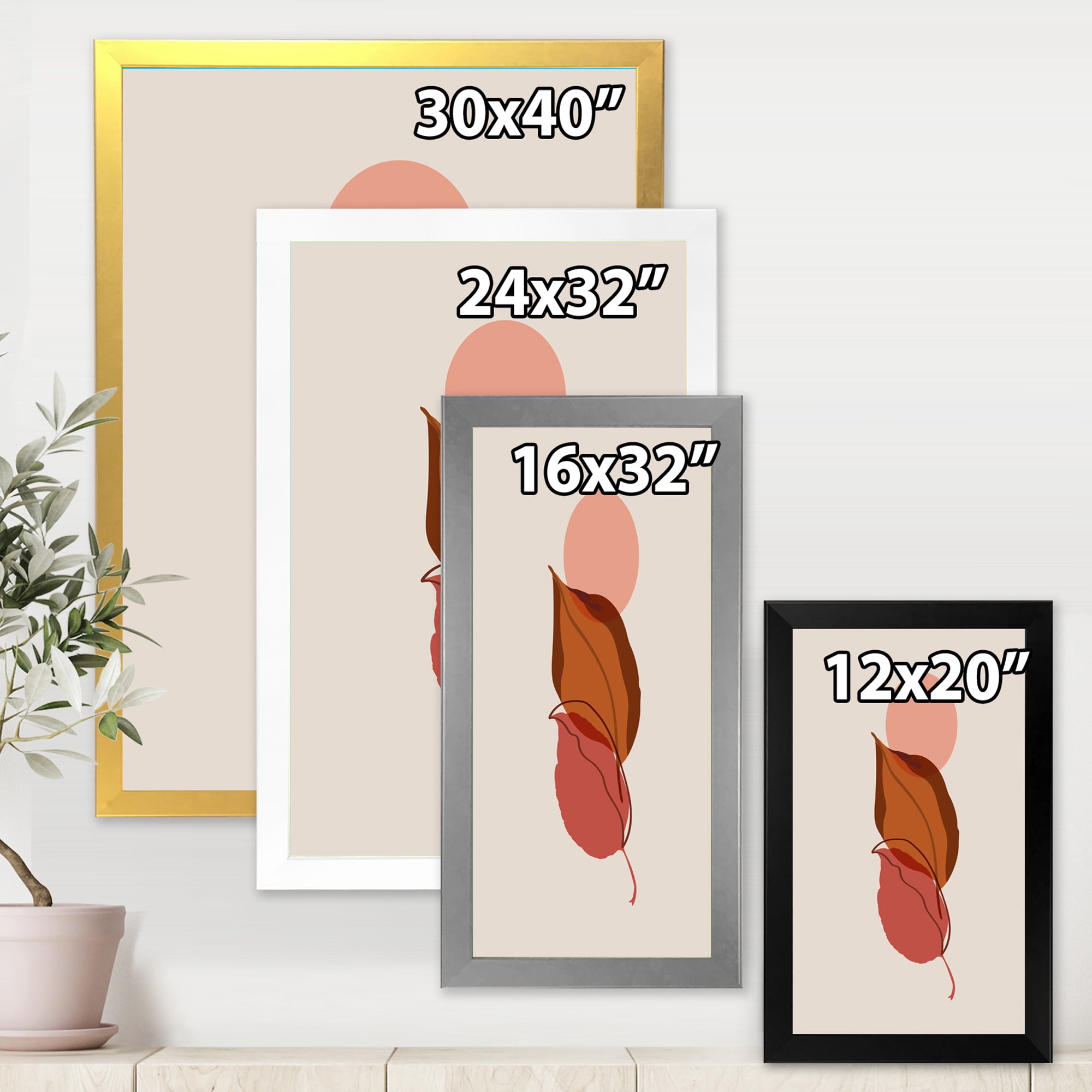 Designart 'A Red Full Moon Over Two Autumn Leaves' Modern Framed Art Print