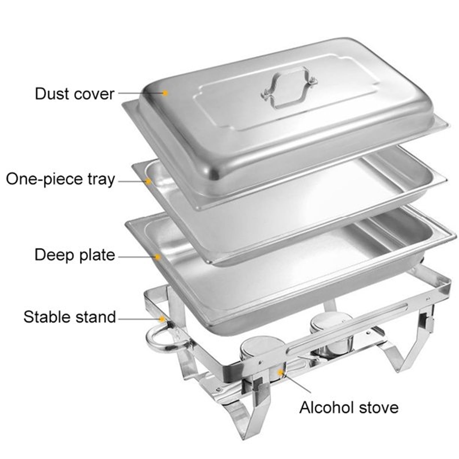 4-Pack Chafing Dish Buffet Set 9L/8Qt. Foldable Rectangular Chafer Set, Stainless Steel Catering Warmer Set W/Full Size Water Pan, Food Pan, Fuel Holder for Parties Cooked Food Insulation