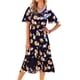 thumbnail image 3 of SAYOO Mujer Verano Cuello en V Manga Corta Cintura Alta Ruffle Hem Midi Vestidos SAYOO Sexy, 3 of 7