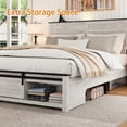 thumbnail image 3 of Queen Bed Frame with Upholstered Headboard and Wood Platform, Storage Headboard with Charging Station and LED, Bed Frame with Pet Bed, No Noise, No Box Spring Needed, Easy Assembly, Antique White, 3 of 9