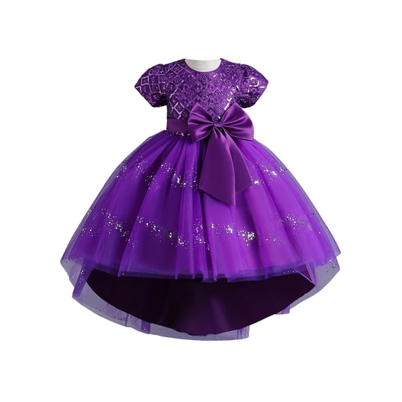 Girl Ruffle Tiered Tutu Gown Short Sleeve Embroidery Lace Princess Dresses with Big Bowknot Party Ball Tulle Pageant Gowns for Wedding, Birthday - 4-12T