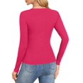 thumbnail image 3 of Women'S Ribbed Deep V-Neck Wrap Style Long Sleeve T-Shirt Casual Basic Stretch Top Rose Red M, 3 of 7