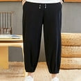 thumbnail image 2 of Men's Linen Cotton Capri Pants Loose Fit Elastic Waist Wide Leg Casual Harem Pants Work Pants for Men Pack, 2 of 4