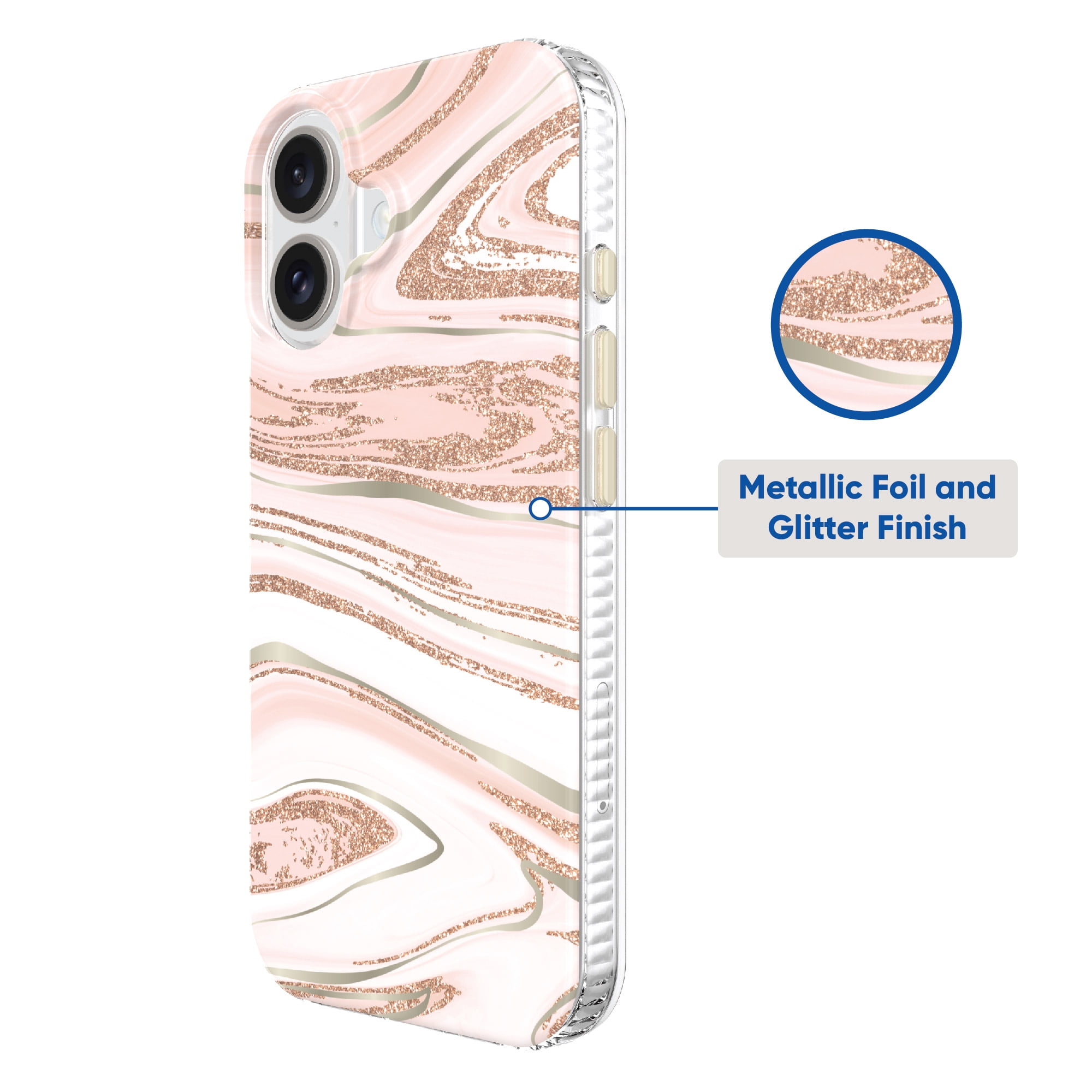 onn. Phone Case for iPhone 16 - Pink Gold Marble
