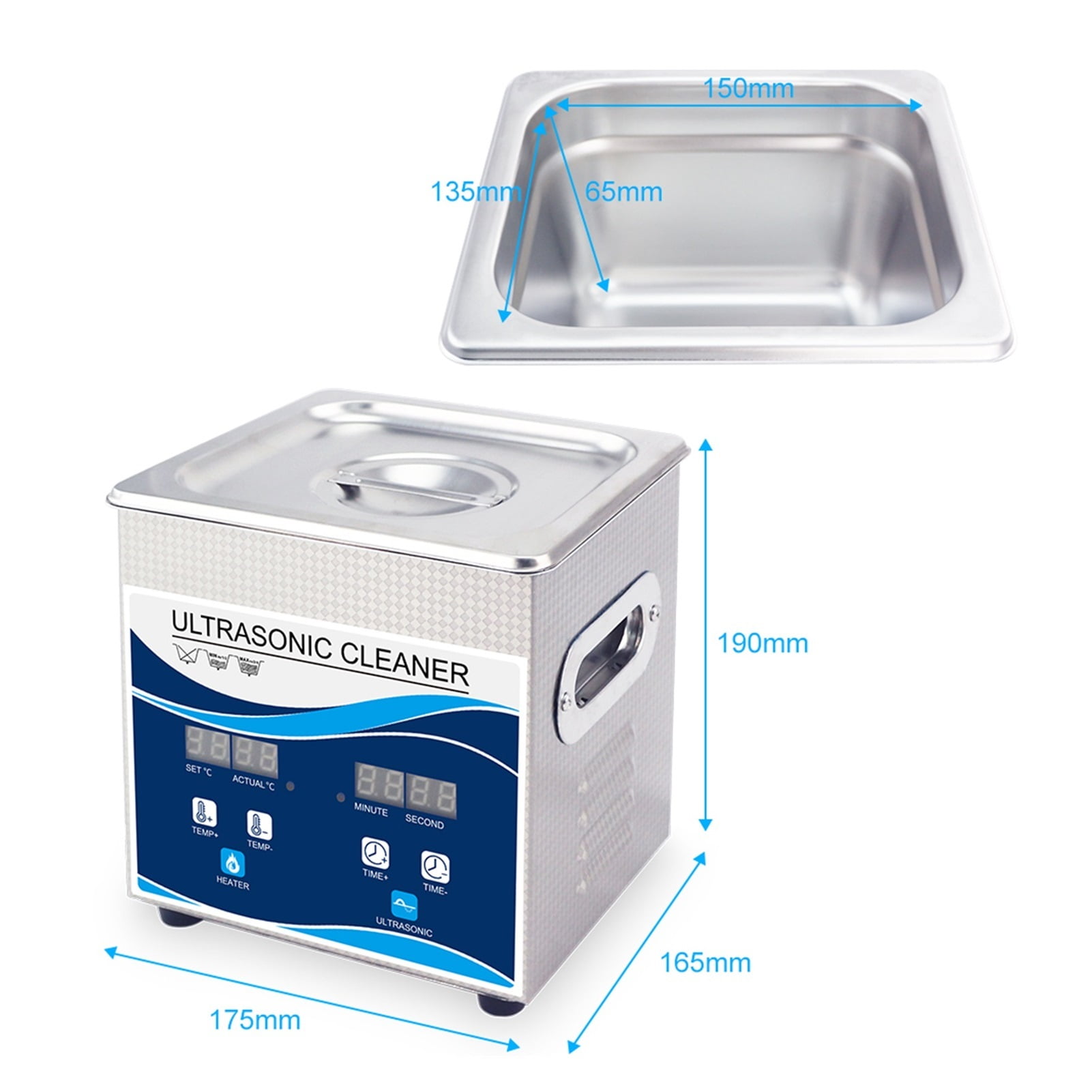 Portable Digital Ultrasonic Cleaner Bath 1.3L 120W With Heater For Jewelry Glasses Watches Jade Spark ,Strong Cleaning