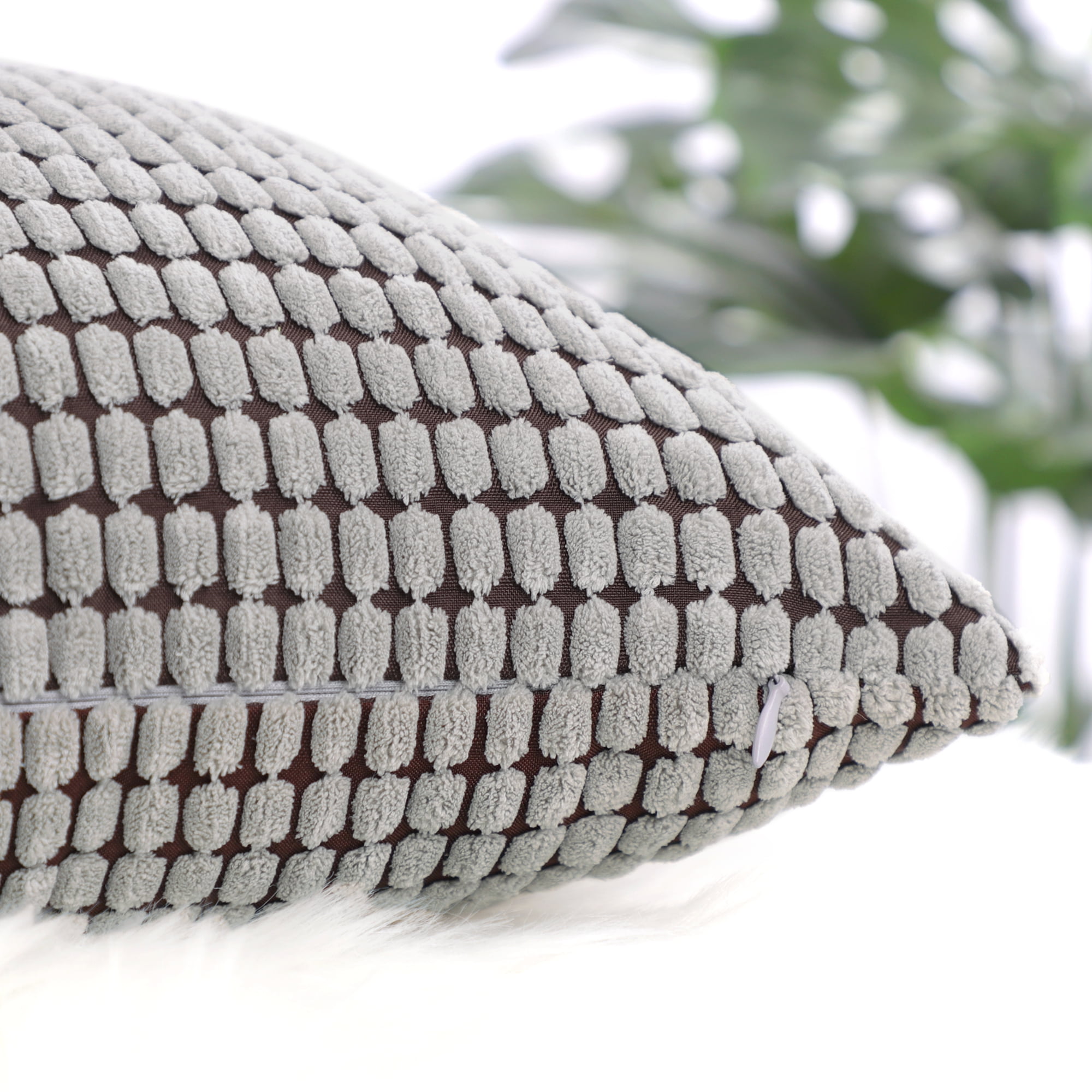 Unique Bargains Texture Solid Decorative Throw Pillow Cover Grey Brown 20" x 20"