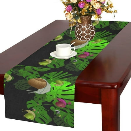 

MYPOP Snail On A Flower Monstera Cotton Linen Table Runner 16x72 Inches