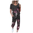 thumbnail image 1 of Mujeres Pantalones Traje de Moda Impreso de Manga Corta Cuello Redondo Cordón Superior Y Pantalones de Dos Piezas, 1 of 4