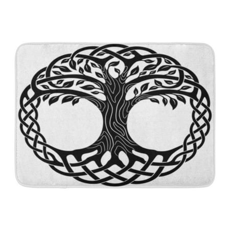 LADDKE Knot Celtic Tree of Life Round Black Branches Floral Doormat Floor Rug Bath Mat 23.6x15.7 inch