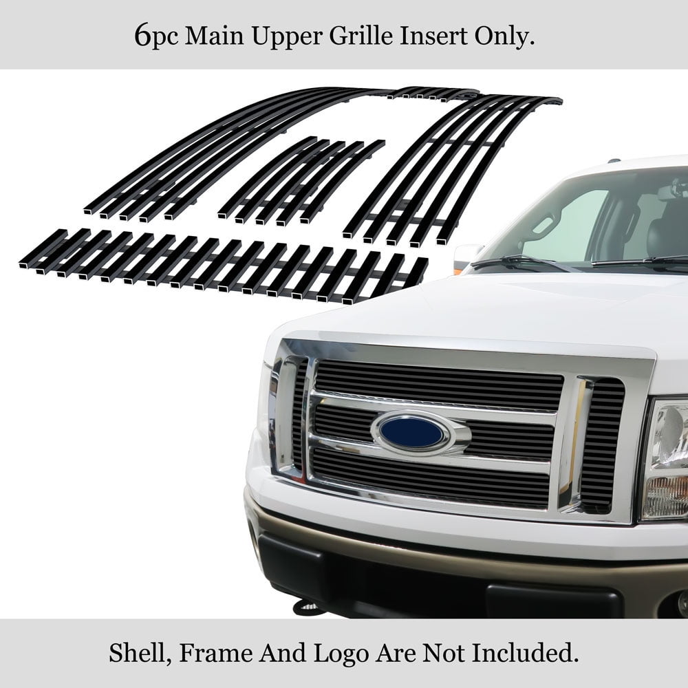 APS Compatible with Ford F-150 2009-2012 Lariat King Ranch Main Upper Stainless Steel Black 8x6 Horizontal Billet Grille Insert F66788J 