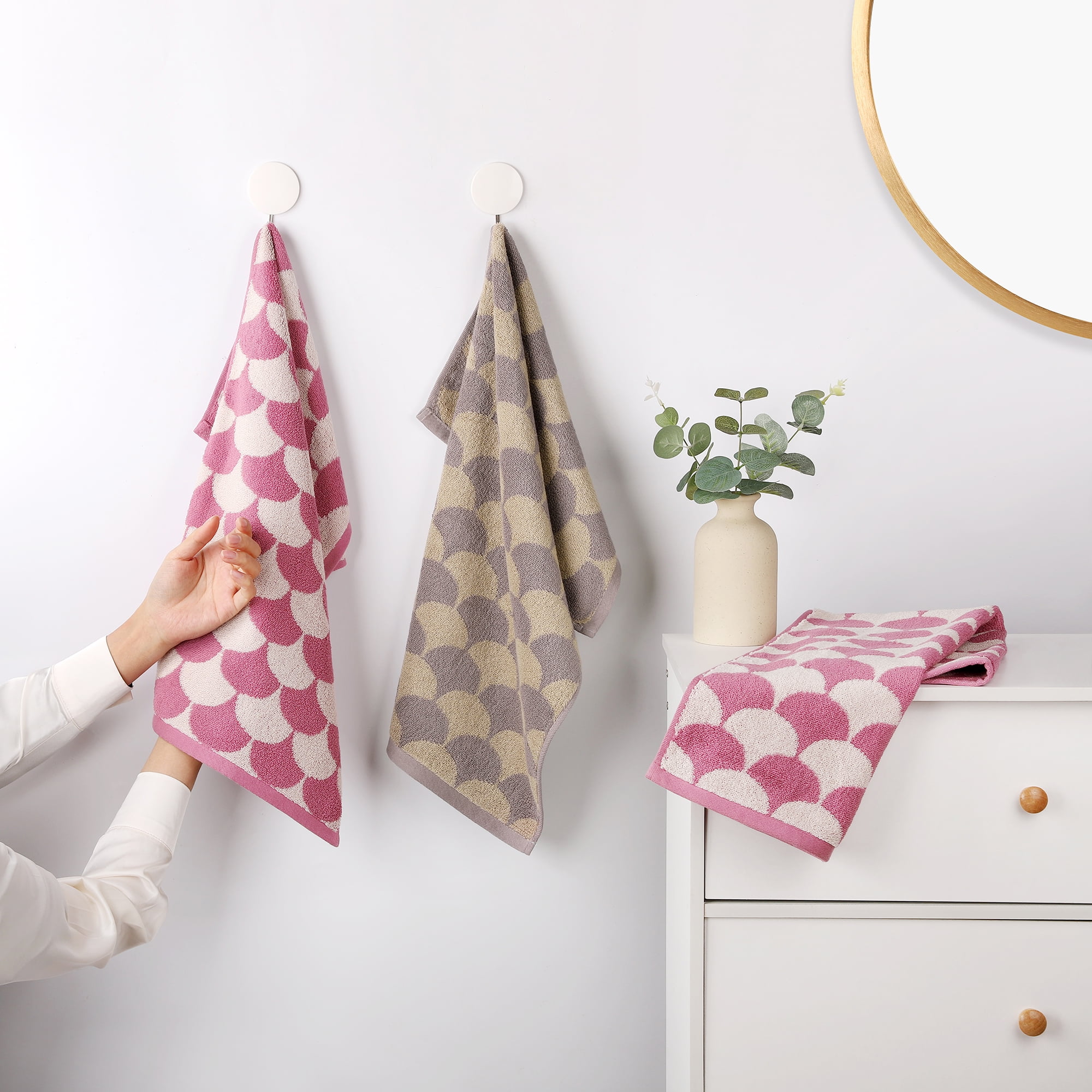 Unique Bargains 4 Pcs Bathroom Geometric Hand Towels Grey/Khaki 13" x 29"/14" x 30"
