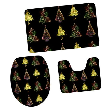 3 Piece Shaggy Bathroom Rugs Set, Non Slip Shower Mats + Rug + Toilet Lid Cover, Decor H