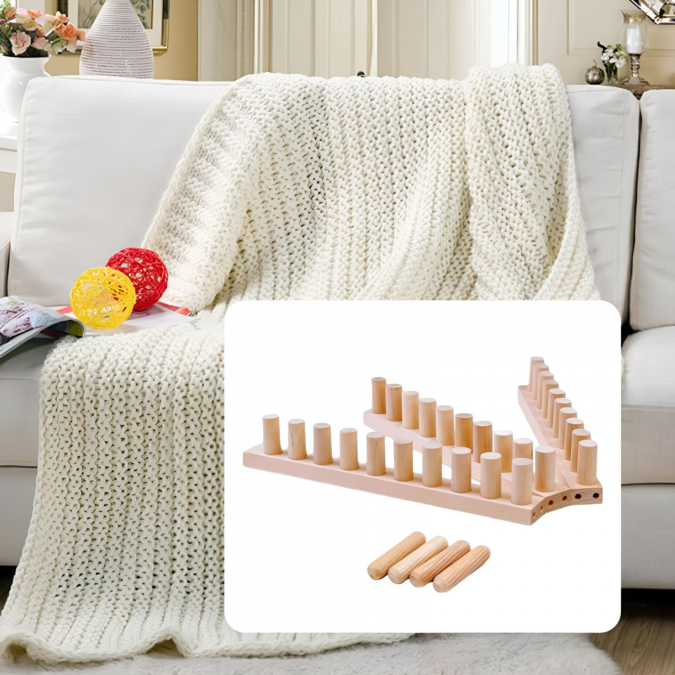 BESTSKY 2026 New Chunky Knitting Blanket Loom Wooden Peg Frame Weaving Loom Sturdy Yarn Craft for Diy Projects,Home Crafting,Knitting Enthusiasts,Creating Blankets,Scarves,And Cozy Accessories.