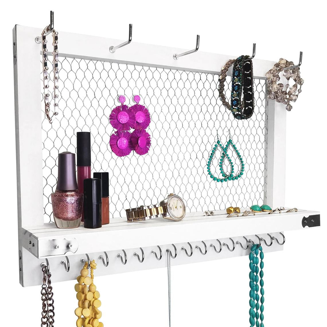 Outshine White & Silver Metal Wall Mounted Hanging Jewelry Organizer