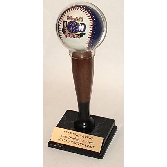 Baseball & Mini Wood Bat Personalized Display Case for a Game Ball Award - Trophy. Custom Ball Holder