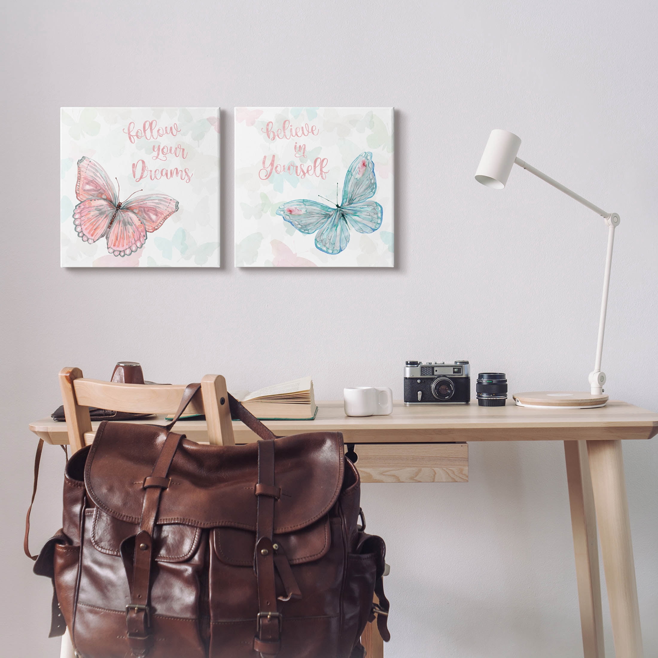 Believe In Dreams Butterflies Animals & Insects Graphic Art Gallery Wrapped Canvas Print Wall Art, Set of 2