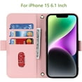 thumbnail image 6 of Crossbody Wallet for iPhone 15 Case with Adjustable Lanyard Strap Credit Card Holder 6.1",PU Leather Handbag Purse Kickstand Make Up Mirror Cover Case for Men Women Girl,Pink, 6 of 14