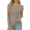 thumbnail image 7 of Lenpel Women's Thermal Shirts Fleece Lined Long Sleeve Crew Neck Ribbed Knit Slim T-Shirts Base Layer Tops Casual Tee Blouses(Khaki,Medium), 7 of 7