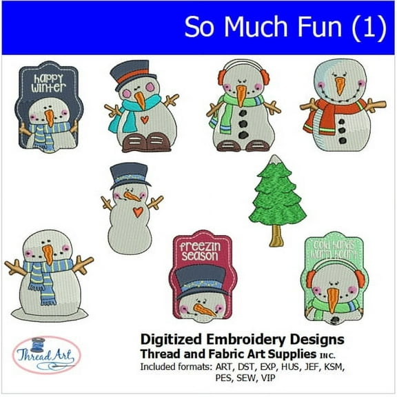 Snow Much Fun(1) Embroidery Designs - All Popular Formats Included - Loaded on USB Stick