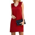 thumbnail image 1 of Women Ruffle Spliced Sleeveless V Neck A-line Mini Dress, 1 of 3