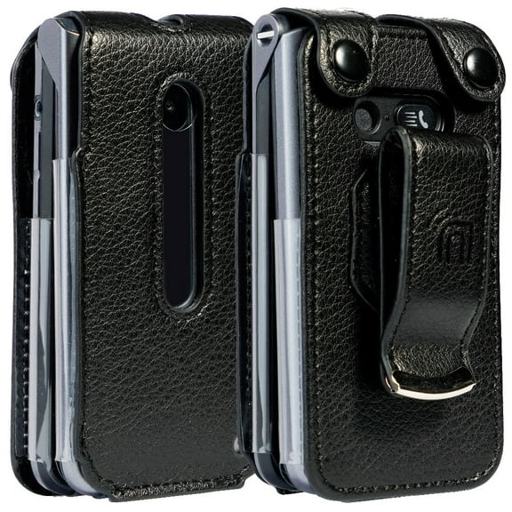 Case for LG Wine 2 LTE, Nakedcellphone [Black Vegan Leather] Form-Fit Cover with [Built-In Screen Protection] and [Metal Belt Clip] for the LG Wine 2 LTE Flip Phone (LM-Y120) from US Cellular