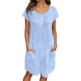 thumbnail image 3 of Laqbezok Women's Cotton Linen Dress, Casual Crew Neck Short Sleeve Loose Sundress with Pockets, Retro Button Henley T-Shirt Dress, 3 of 8