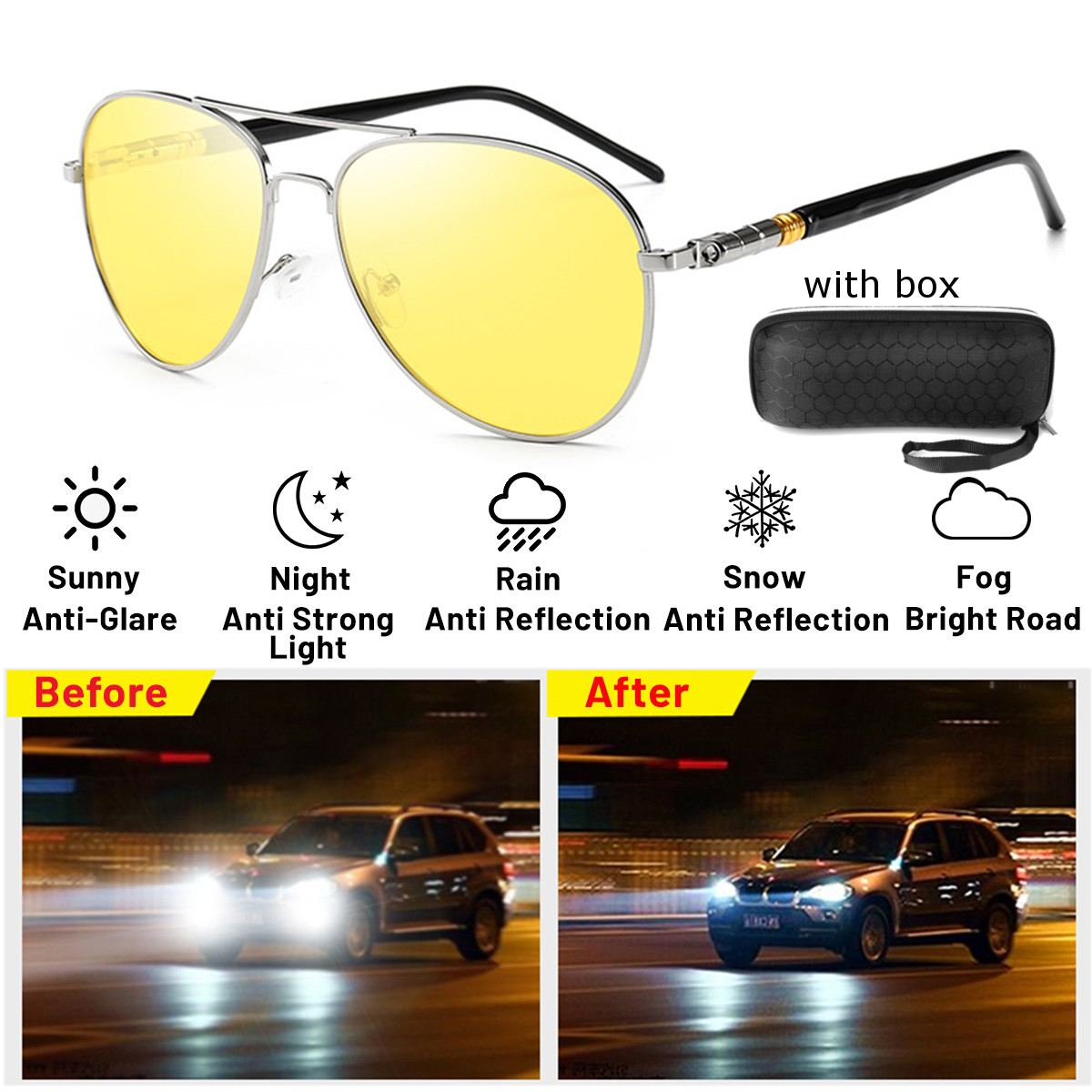 HD Optic Anti Glare Vision Night Driving Glasses UV400 Sunglasses ...