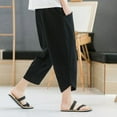 thumbnail image 5 of Sakmal 7/8th Men'S Pants Khakis Black Cotton Solid Flat-Front Linen Mens Running Trouser, 5 of 5