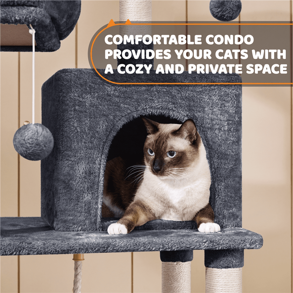 Alden Design 59" Cat Tree with Condo and Scratching Post Tower, Dark Gray