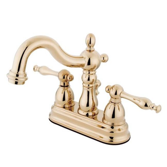 4 in. Heritage Centerset Lavatory Faucet with Brass Pop-Up & Metal Lever Handle Polished Brass