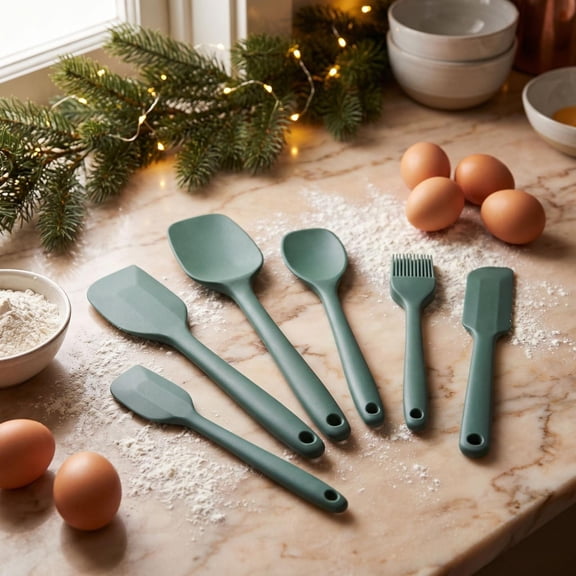 YiFudd 6 Pack Silicone Spatula Set, Non-Stick Baking Scrapers & Silicone Kitchen Utensils for Cooking Mixing, Green