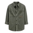 thumbnail image 3 of QHFBli Men's Washed Denim Long Sleeve Shirt, StandCollar Thick Denim Air Layer Warm for Outdoor&Trendy Wear Button Down Shirt, 3 of 3