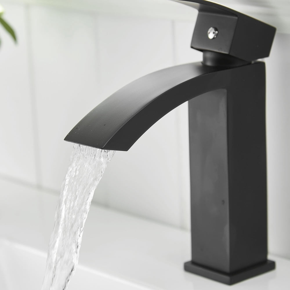 ANGELES HOME Waterfall Bathroom Sink Faucet Vessel Sink Faucet, Single Handle Bathroom Faucet 1 Hole Bowl Lavatory Vanity Faucet, Matte Black