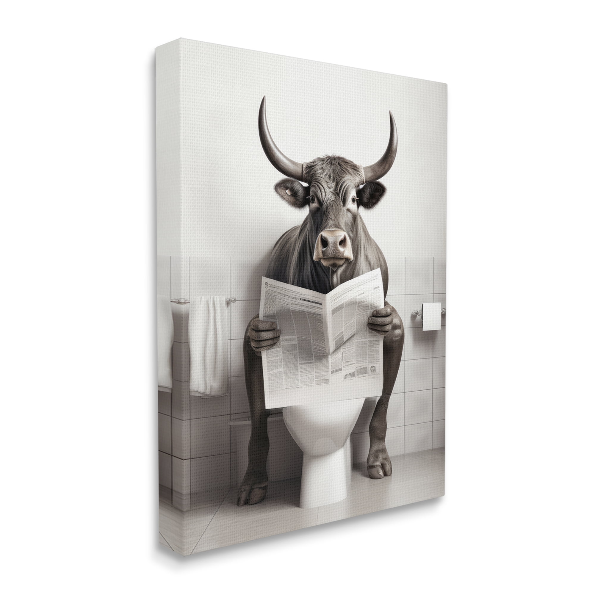 Stupell Industries Cattle Reading Newspaper Animals & Insects Painting Gallery Wrapped Canvas Art Print Wall Art, 36 x 48