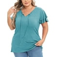thumbnail image 5 of Mengpipi Womens Plus Size Tops Ruffle Sleeve Lace-Up V-Neck Shirts Loose Fit Casual T-Shirts Blue M-4X, 5 of 8