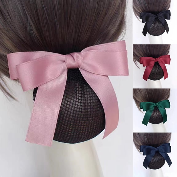 Eosunjian Women Hair Net Temperament Solid Color Bow-knot OL Fishnet Decorative Soft Anti-slip Hair Clip Hair Snood for Airline Stewardess