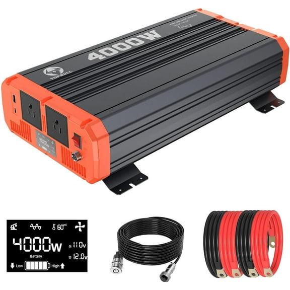 4000 Watt Pure Sine Wave Power Inverter 12V DC to 110V AC Converter for Vehicle/Home/RV/Truck Off-Grid Solar Power Inverter with USB, Type-C Port Dual AC Outlets & LCD Display Remote Control