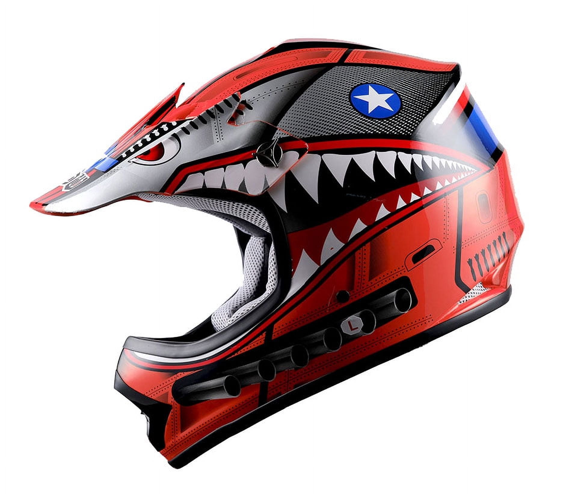 1Storm Youth Motocross Helmet Kids Motorcycle Bike Helmet HBOY Shark Red + Goggles + MG Youth Red Glove Bundle