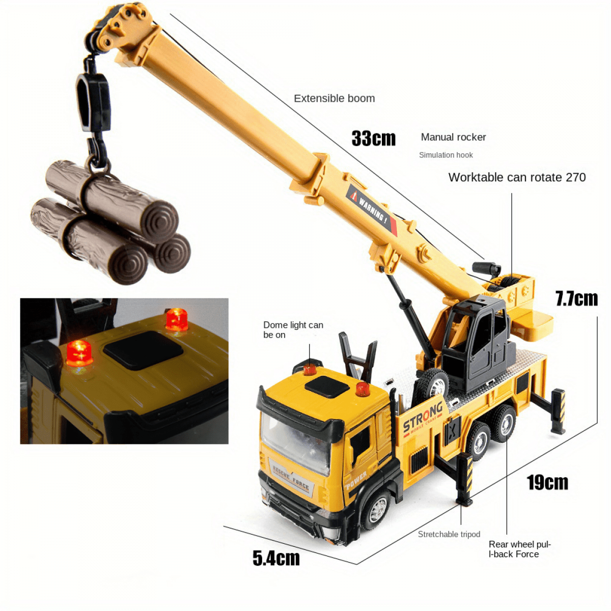 Crane Truck Toy Construction Vehicle for Kids Alloy Crane Machine Tow Truck with Lights and Sounds for Boys Girls Christmas Birthday Gifts